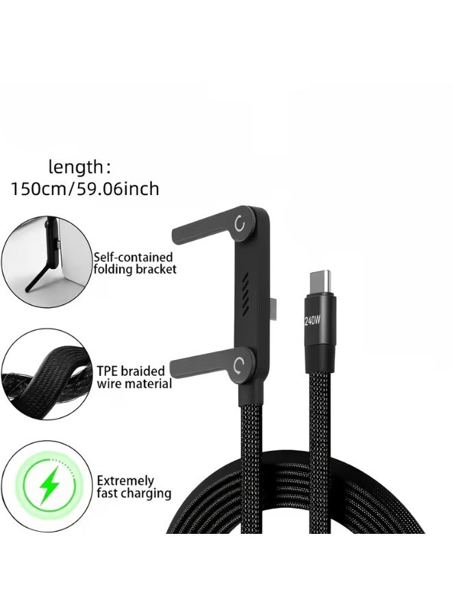 بست وان كابل شحن سريع USB-C بقدرة 240 واط مع حامل هاتف قابل للطي، سلك شحن سريع مزدوج USB من النوع C، حامل هاتف مكتبي قابل للتعديل للاستخدام بدون استخدام اليدين، متوافق مع سلسلة iPhone 16/15، وSamsung Galaxy S26/S25، وiPad، وMacBook، والأجهزة اللوحية، وأجهزة USB-C. - Image 5