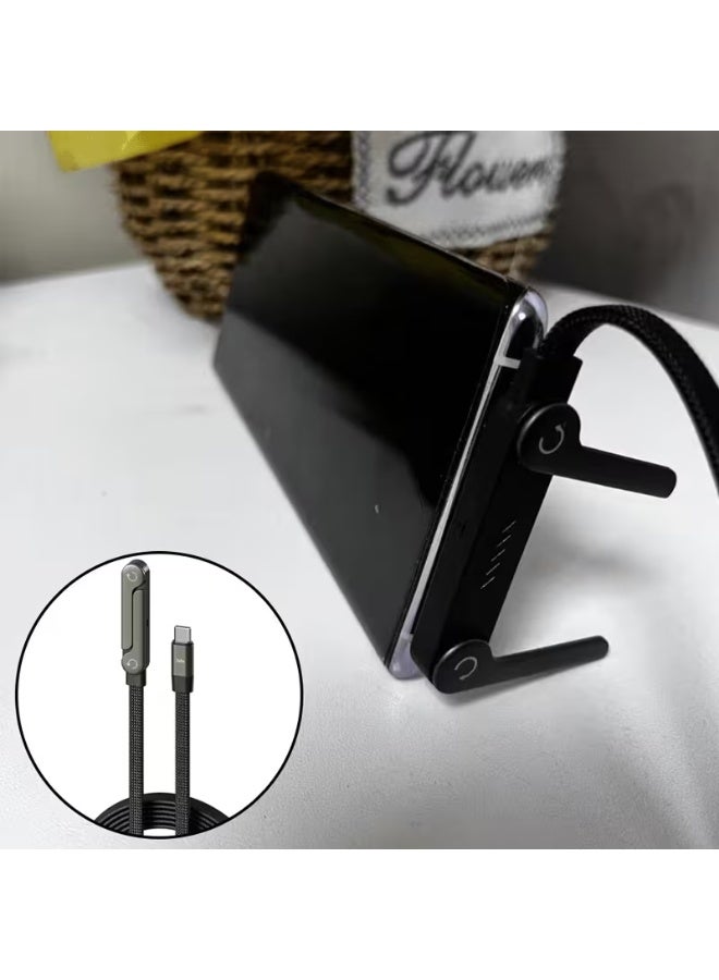 بست وان كابل شحن سريع USB-C بقدرة 240 واط مع حامل هاتف قابل للطي، سلك شحن سريع مزدوج USB من النوع C، حامل هاتف مكتبي قابل للتعديل للاستخدام بدون استخدام اليدين، متوافق مع سلسلة iPhone 16/15، وSamsung Galaxy S26/S25، وiPad، وMacBook، والأجهزة اللوحية، وأجهزة USB-C. - Image 4