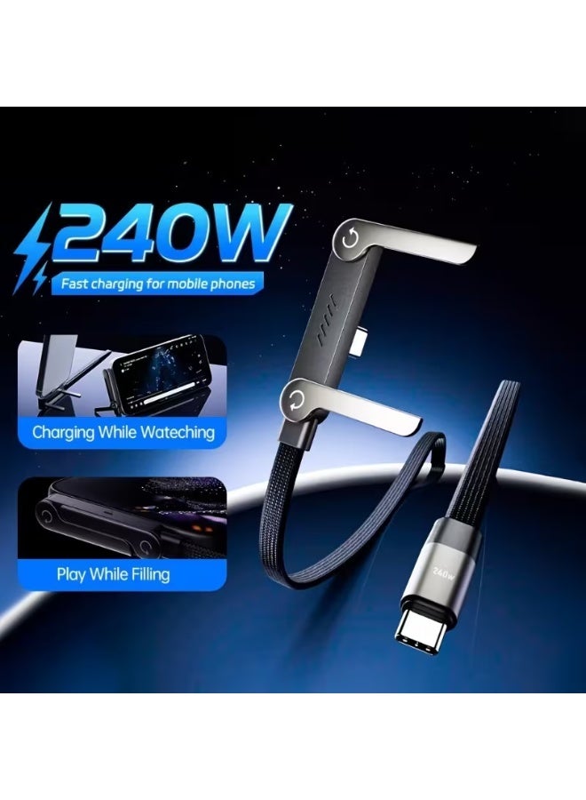 بست وان كابل شحن سريع USB-C بقدرة 240 واط مع حامل هاتف قابل للطي، سلك شحن سريع مزدوج USB من النوع C، حامل هاتف مكتبي قابل للتعديل للاستخدام بدون استخدام اليدين، متوافق مع سلسلة iPhone 16/15، وSamsung Galaxy S26/S25، وiPad، وMacBook، والأجهزة اللوحية، وأجهزة USB-C. - Image 3