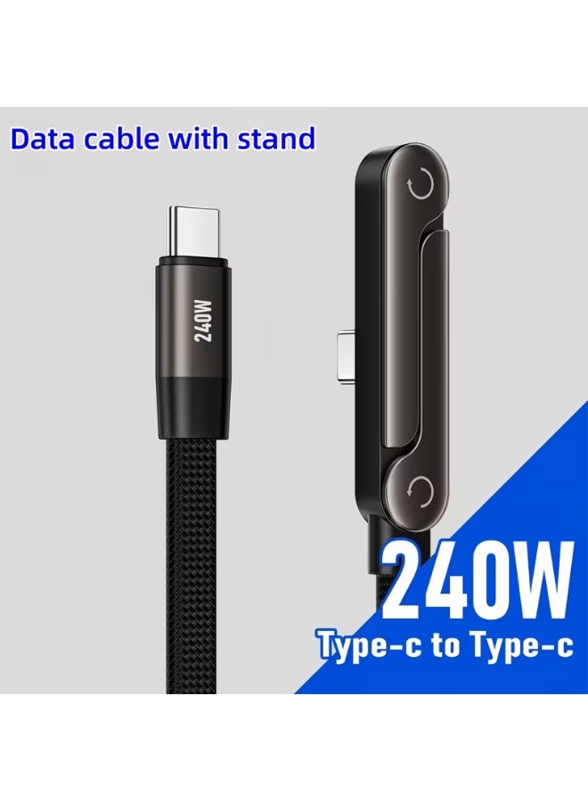 بست وان كابل شحن سريع USB-C بقدرة 240 واط مع حامل هاتف قابل للطي، سلك شحن سريع مزدوج USB من النوع C، حامل هاتف مكتبي قابل للتعديل للاستخدام بدون استخدام اليدين، متوافق مع سلسلة iPhone 16/15، وSamsung Galaxy S26/S25، وiPad، وMacBook، والأجهزة اللوحية، وأجهزة USB-C. - Image 2