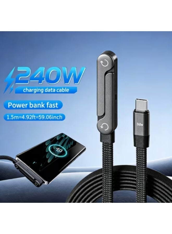 بست وان كابل شحن سريع USB-C بقدرة 240 واط مع حامل هاتف قابل للطي، سلك شحن سريع مزدوج USB من النوع C، حامل هاتف مكتبي قابل للتعديل للاستخدام بدون استخدام اليدين، متوافق مع سلسلة iPhone 16/15، وSamsung Galaxy S26/S25، وiPad، وMacBook، والأجهزة اللوحية، وأجهزة USB-C. - Image 1