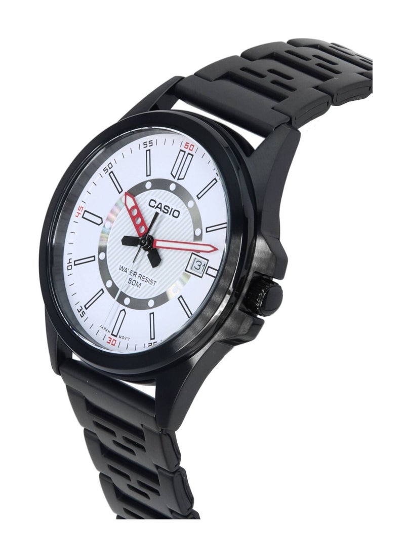 Casio Men Watch Analog White Dial Stainless Steel Black Ion Plated Band  MTP-E700B-7EVDF - Image 2