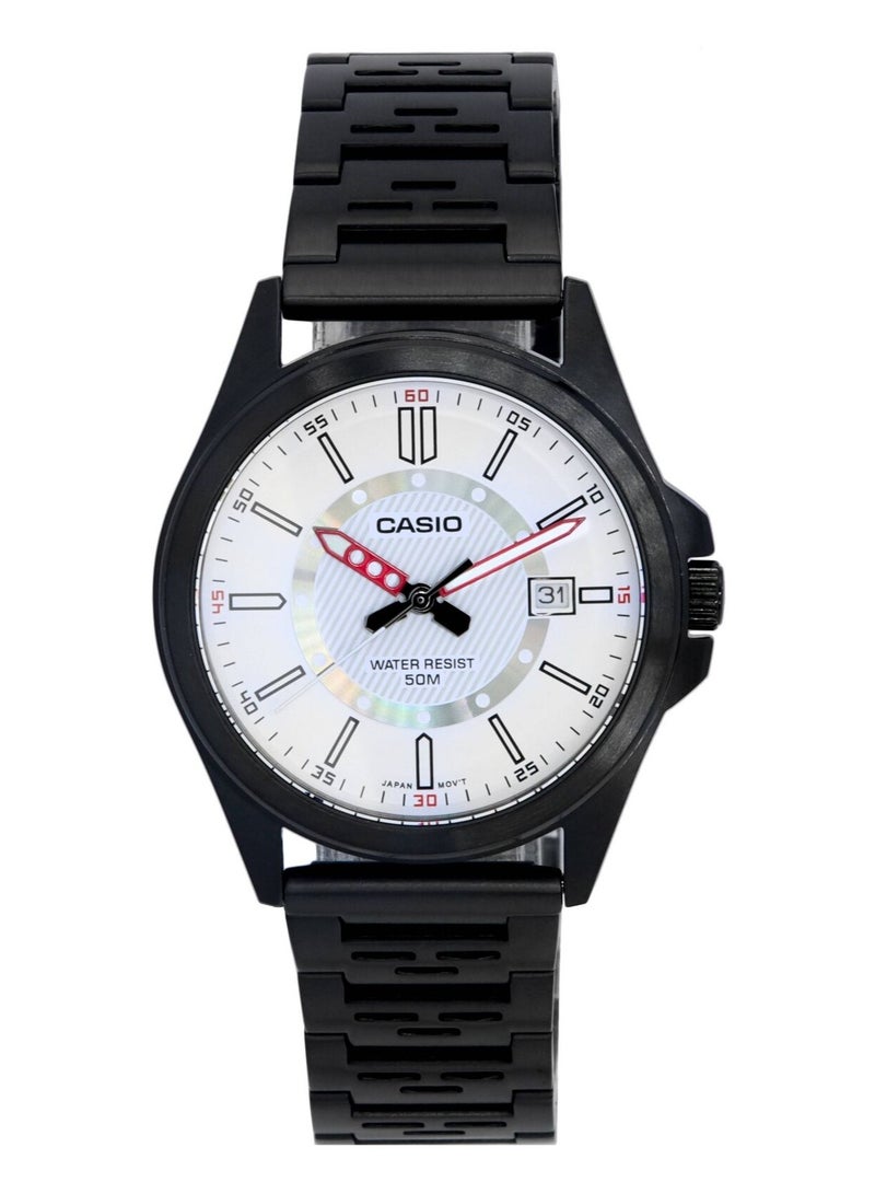 Casio Men Watch Analog White Dial Stainless Steel Black Ion Plated Band  MTP-E700B-7EVDF - Image 1