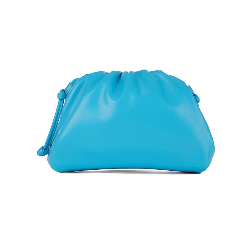 Cloud Pleated Clutch Small Korean Solid Soft Leather Evening Shoulder Bag electric blue