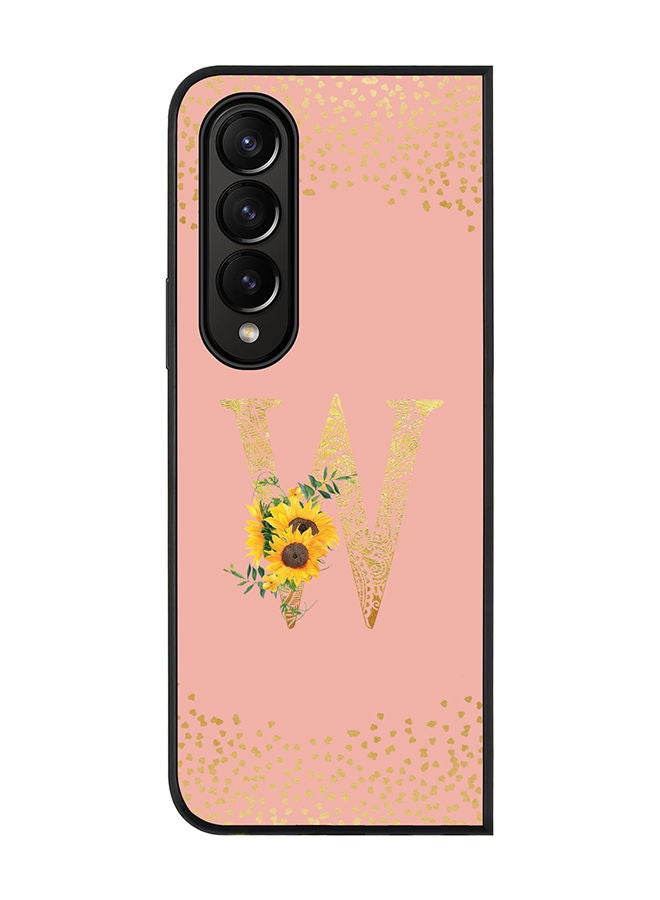 Stylizedd Rugged Black edge case for Samsung Galaxy Z Fold4 Slim fit Soft Case Flexible Rubber Edges Anti Drop TPU Gel Thin Cover - Custom Monogram Initial Letter Floral Pattern Alphabet - W (Rose Pink ) - Image 1