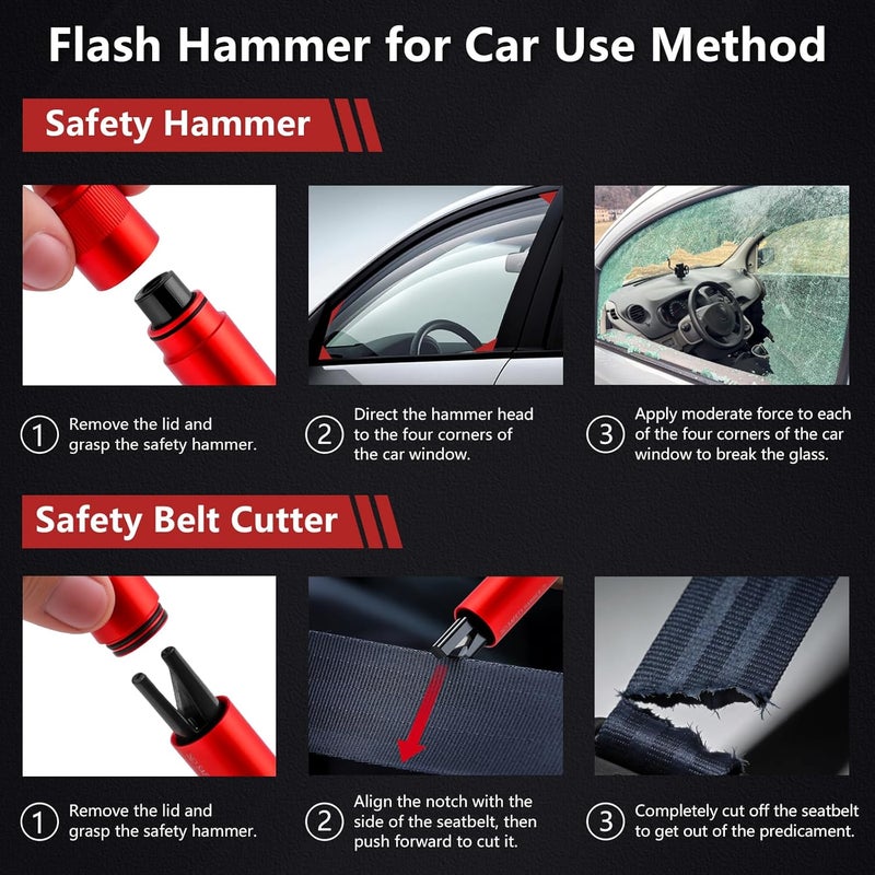 MOXYOY 2-Pack Car Escape Tool, 2-in-1 Window Breaker and Seat Belt Cutter with Holders, Emergency Car Safety Hammer for Vehicle Emergency Kits, Red - Image 5