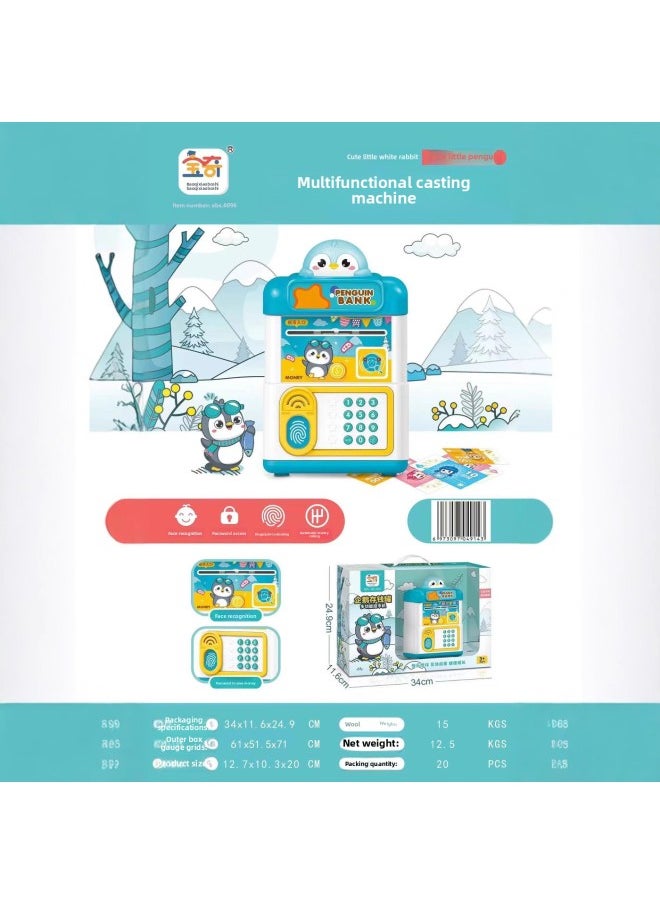 Generic - Moe Fun White Rabbit Penguin Multifunctional Fingerprint Unlock Coin Machine Face Recognition Piggy Bank Password Access Toy-Color:6096 Cute Rabbit Piggy Bank - Image 1