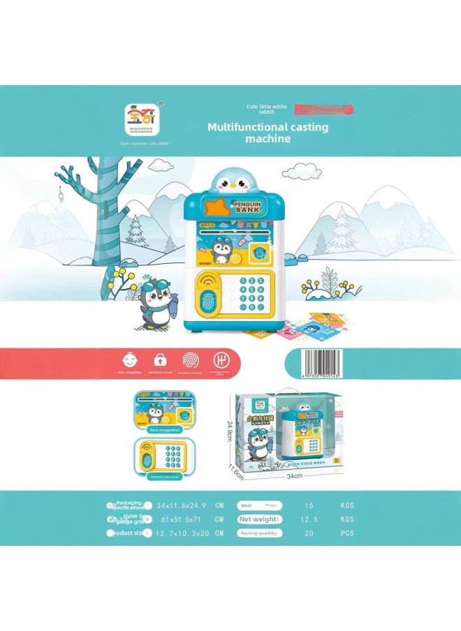 Generic - Moe Fun White Rabbit Penguin Multifunctional Fingerprint Unlock Coin Machine Face Recognition Piggy Bank Password Access Toy-Color:6096 Cute Rabbit Piggy Bank - Image 1