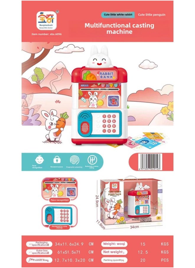 Generic - Moe Fun White Rabbit Penguin Multifunctional Fingerprint Unlock Coin Machine Face Recognition Piggy Bank Password Access Toy-Color:6096 Cute Rabbit Piggy Bank - Image 1