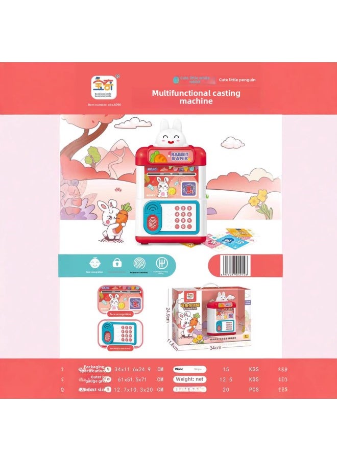 Generic - Moe Fun White Rabbit Penguin Multifunctional Fingerprint Unlock Coin Machine Face Recognition Piggy Bank Password Access Toy-Color:6096 Cute Rabbit Piggy Bank - Image 1