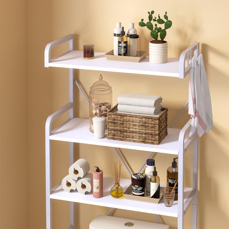Huhote Over The Toilet Storage Rack with 3-Tier Bathroom Shelves, Space Saver Toilet Shelf, Bathroom Storage Organizer with Hooks for Over Toilet Storage and Shelf (White) - Image 5