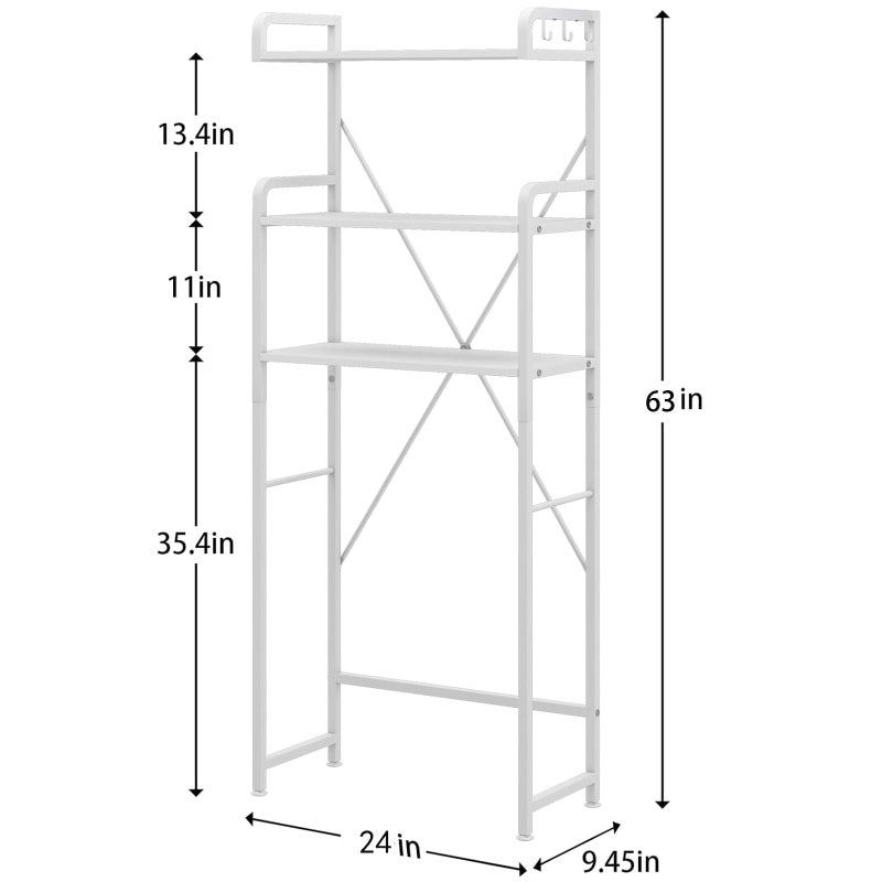 Huhote Over The Toilet Storage Rack with 3-Tier Bathroom Shelves, Space Saver Toilet Shelf, Bathroom Storage Organizer with Hooks for Over Toilet Storage and Shelf (White) - Image 4