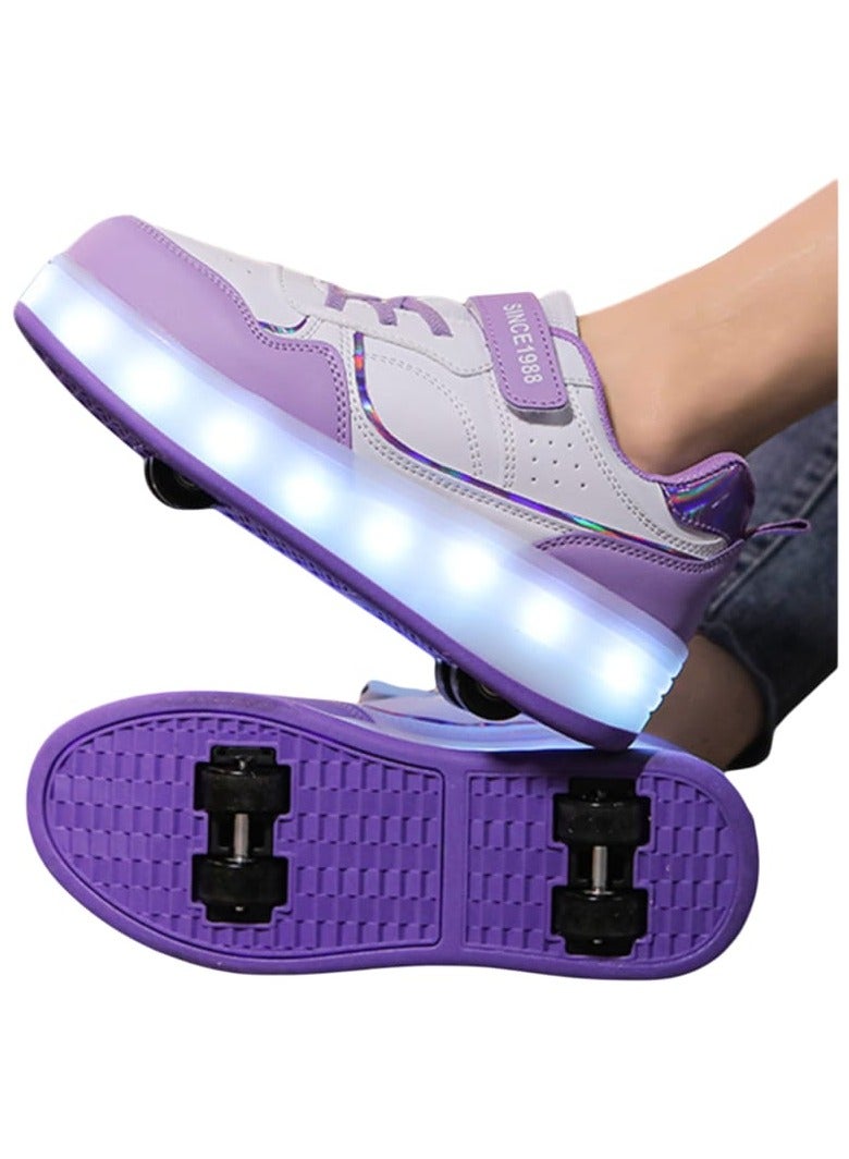 LITTLE ROCKZ Kids Four Wheel Roller Shoes Rechargeable LED Flash Light Sneaker Skate Heelys Shoes Violet - Image 2