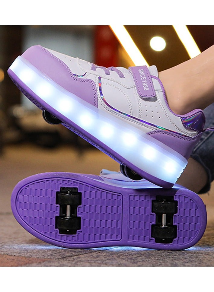 LITTLE ROCKZ Kids Four Wheel Roller Shoes Rechargeable LED Flash Light Sneaker Skate Heelys Shoes Violet - Image 4