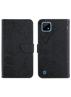 HuHa Case Cover For Realme C11 Skin Feel Butterfly Peony Embossed Leather Phone Case Black 