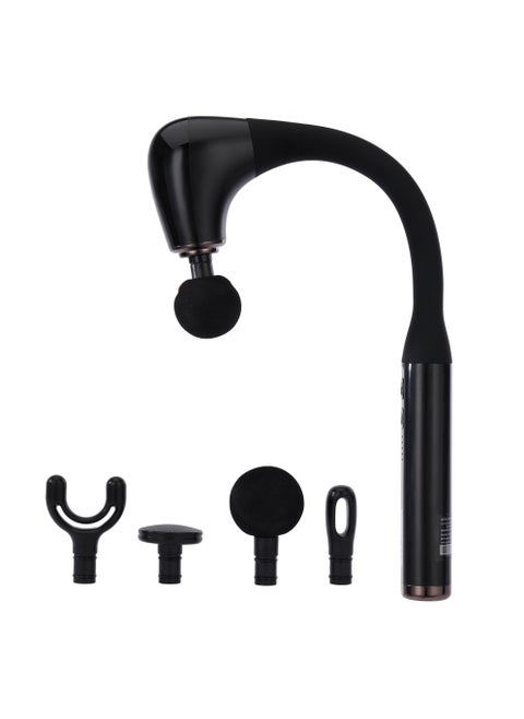 Curved Long Handle Massage Gun| 5-Speed Function, LED Indicator, 15 Minutes Timer| Includes U-Shaped, Flat, Bullet and Round Heads| Relieves Muscle Soreness and Stiffness, Massager for Shoulder, Back, Full Body Relaxation|  2 Years Warranty GM86093UK Black