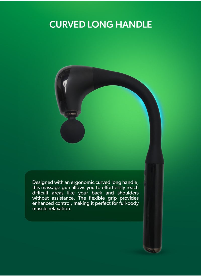 GEEPAS - Curved Long Handle Massage Gun| 5-Speed Function, LED Indicator, 15 Minutes Timer| Includes U-Shaped, Flat, Bullet and Round Heads| Relieves Muscle Soreness and Stiffness, Massager for Shoulder, Back, Full Body Relaxation|  2 Years Warranty GM86093UK Black - Image 1