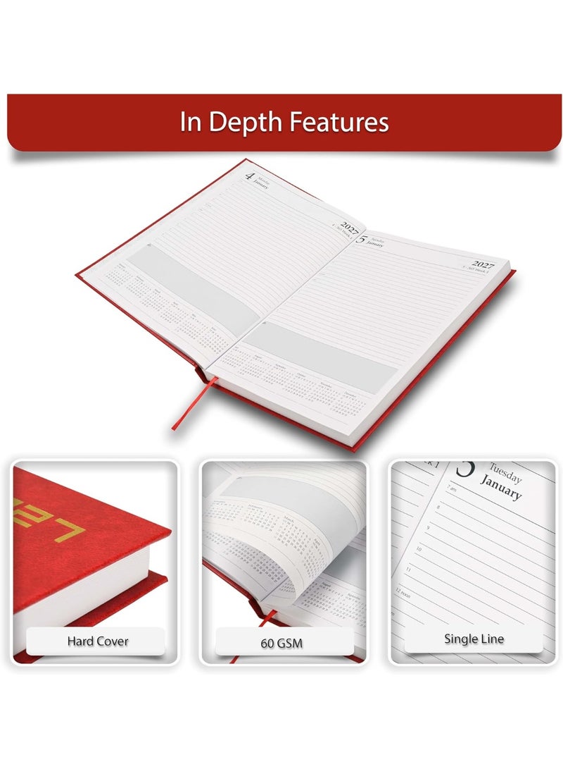 FIS 2027 Diary, A4 Size Diary(210x297mm), Hard Cover Vinyl Materials, 1 Day a Page, English, 60gsm White Paper, Red Color-FSDI41E27RE - Image 5
