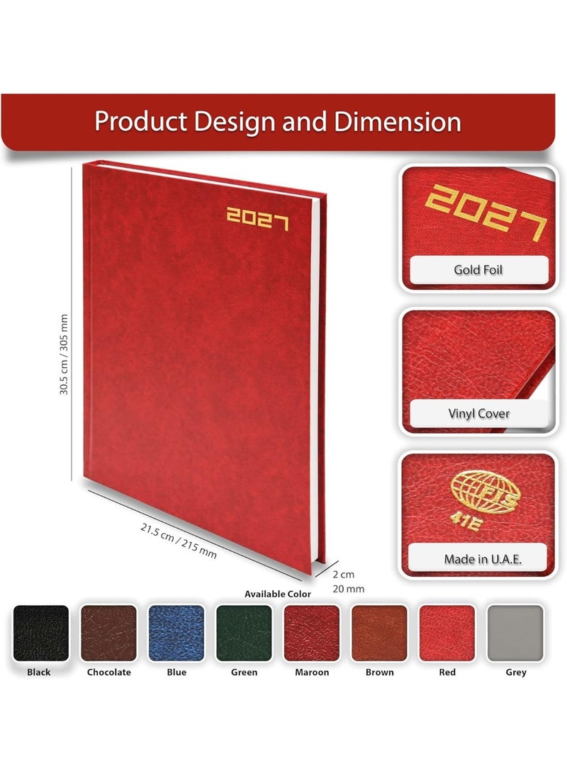 FIS 2027 Diary, A4 Size Diary(210x297mm), Hard Cover Vinyl Materials, 1 Day a Page, English, 60gsm White Paper, Red Color-FSDI41E27RE - Image 3