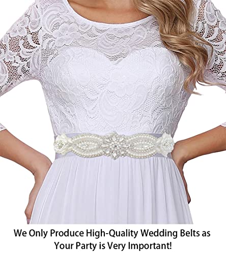 ShiDianYi Wedding Belt Applique Bridal Belt Rhinestone Applique Silver Wedding Dress Sash Belt Applique Crystal Rhinestone Off White Pearls… - Image 2