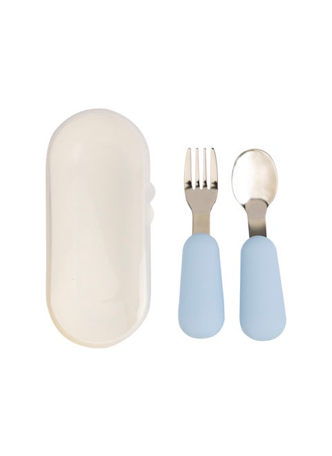 Stainless Steel Cutlery Set With Spoon And Fork With Travel Case - Blue