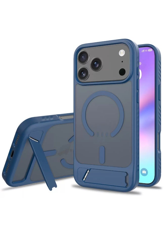 مونوج غطاء مغناطيسي ثنائي الوظائف لهاتف iPhone 17 Pro Max - بلمسة حريرية ناعمة مضادة للانزلاق مع حماية متكاملة وتثبيت مغناطيسي آمن لجميع ملحقات ماج سيف (أزرق) - Image 1