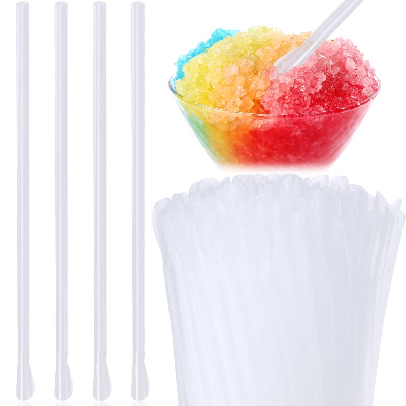 Eaasty 500 Pcs Snow Cone Spoon Straws  Flexible Plastic Flexible Disposable Drinking Straws  Disposable Plastic Sip Stir Sticks (Clear) - Image 1