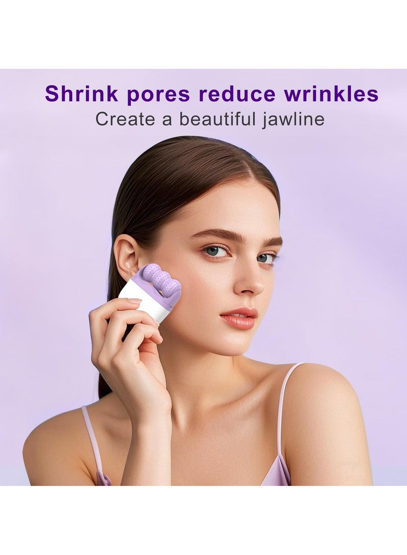 إسكدنيا بكرة الثلج للوجه والعيون - أدوات للعناية ببشرة الوجه مع بكرة للوجه 2 في 1 وحافظة للسفر، هدية للعناية الذاتية للرجال والنساء (بنفسجي) - Image 3