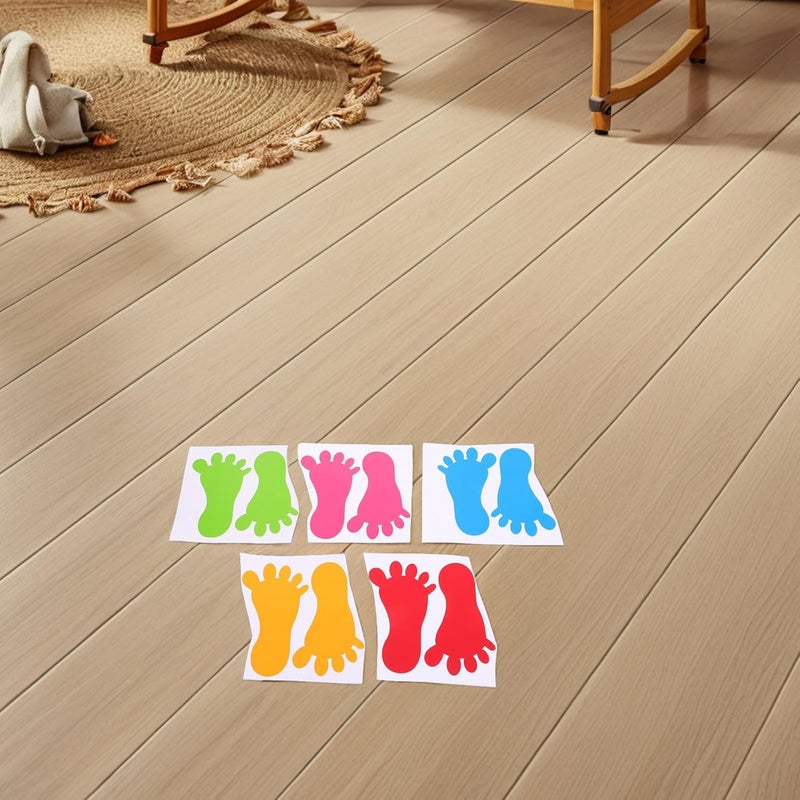 10 Pairs Self-Adhesive Nursery Footprint Floor Stickers Waterproof Sturdy Vinyl Decals for Playroom Classroom and Kindergarten, Red Yellow Blue Pink Green - Image 5