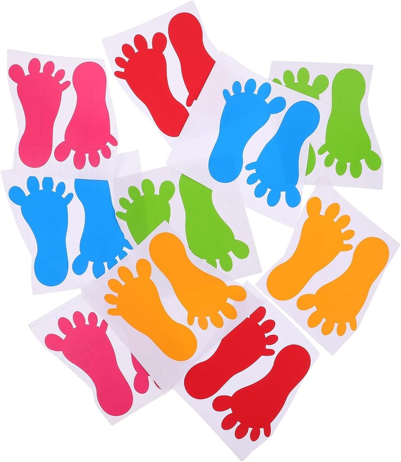 10 Pairs Self-Adhesive Nursery Footprint Floor Stickers Waterproof Sturdy Vinyl Decals for Playroom Classroom and Kindergarten, Red Yellow Blue Pink Green - Image 1