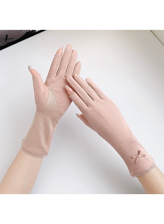 Women’s Driving Gloves Sun Protection Driving Gloves Non-slip Touchscreen Sunblock Mid-Length Cotton Gloves for Cycling Riding - Image 4