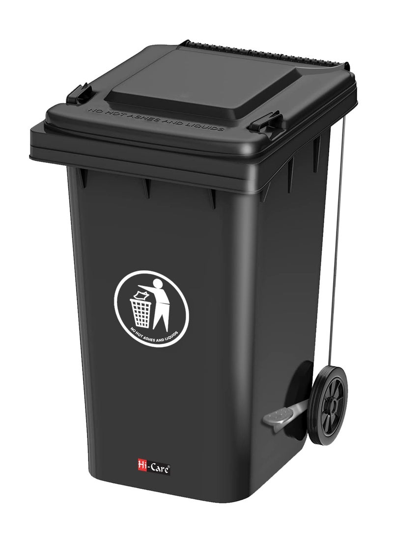 Hi Care - Plastic Garbage Bin 120 Litre with wheel and pedal - Heavy Duty Kitchen DustBin Outdoor Recycle Trash Can Large Industrial Waste bin Trash bin (Black) - Image 1