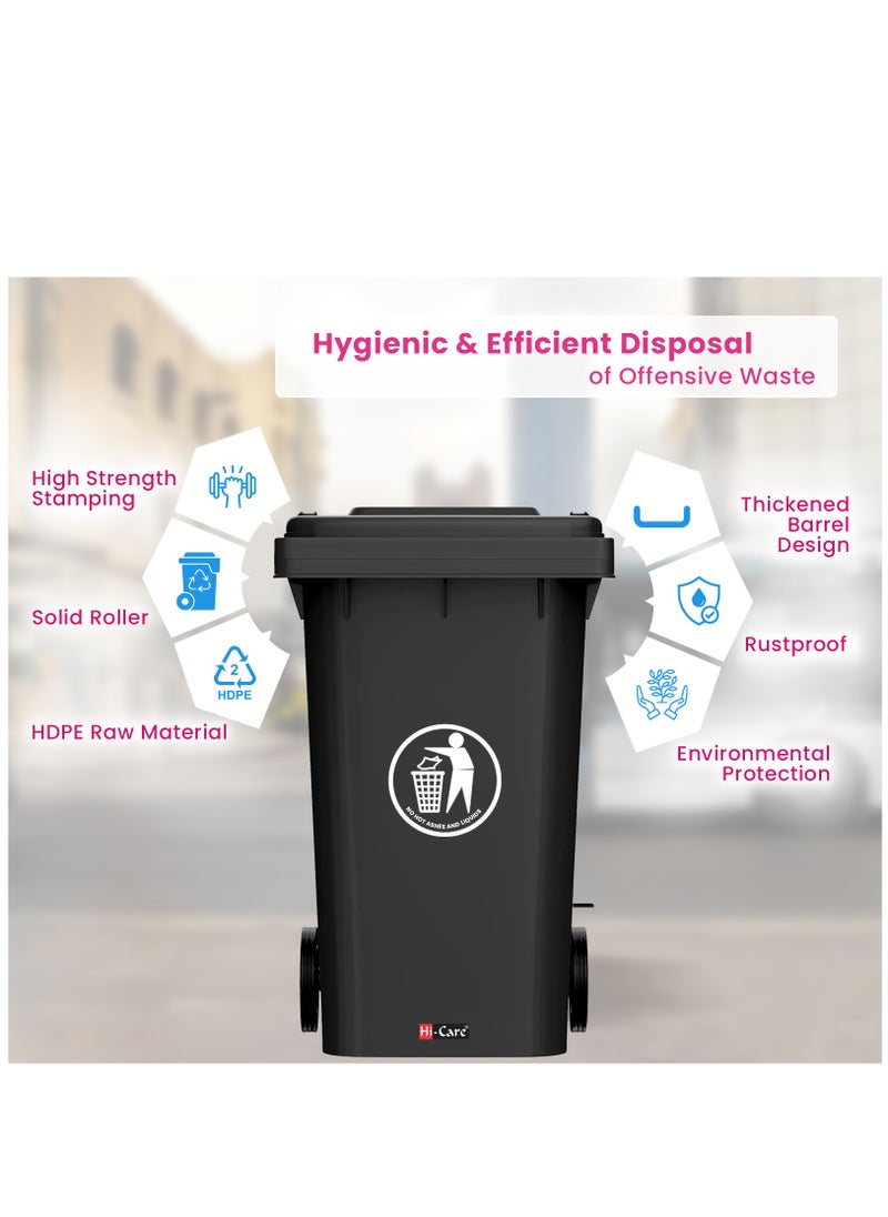 Hi Care - Plastic Garbage Bin 120 Litre with wheel and pedal - Heavy Duty Kitchen DustBin Outdoor Recycle Trash Can Large Industrial Waste bin Trash bin (Black) - Image 1