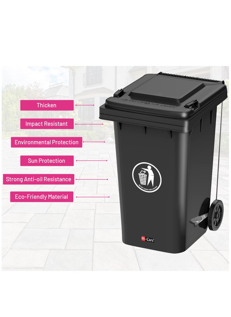 Hi Care - Plastic Garbage Bin 120 Litre with wheel and pedal - Heavy Duty Kitchen DustBin Outdoor Recycle Trash Can Large Industrial Waste bin Trash bin (Black) - Image 1