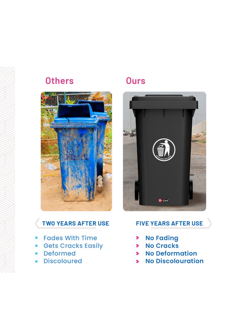 Hi Care - Plastic Garbage Bin 120 Litre with wheel and pedal - Heavy Duty Kitchen DustBin Outdoor Recycle Trash Can Large Industrial Waste bin Trash bin (Black) - Image 1