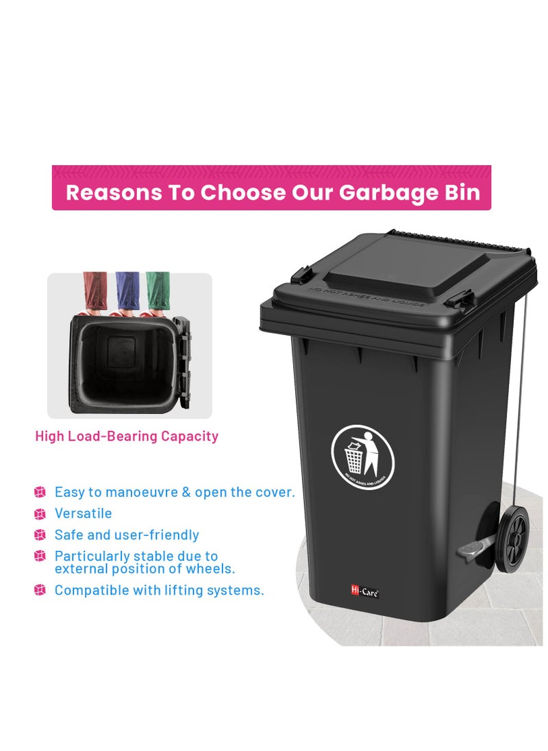 Hi Care - Plastic Garbage Bin 120 Litre with wheel and pedal - Heavy Duty Kitchen DustBin Outdoor Recycle Trash Can Large Industrial Waste bin Trash bin (Black) - Image 1