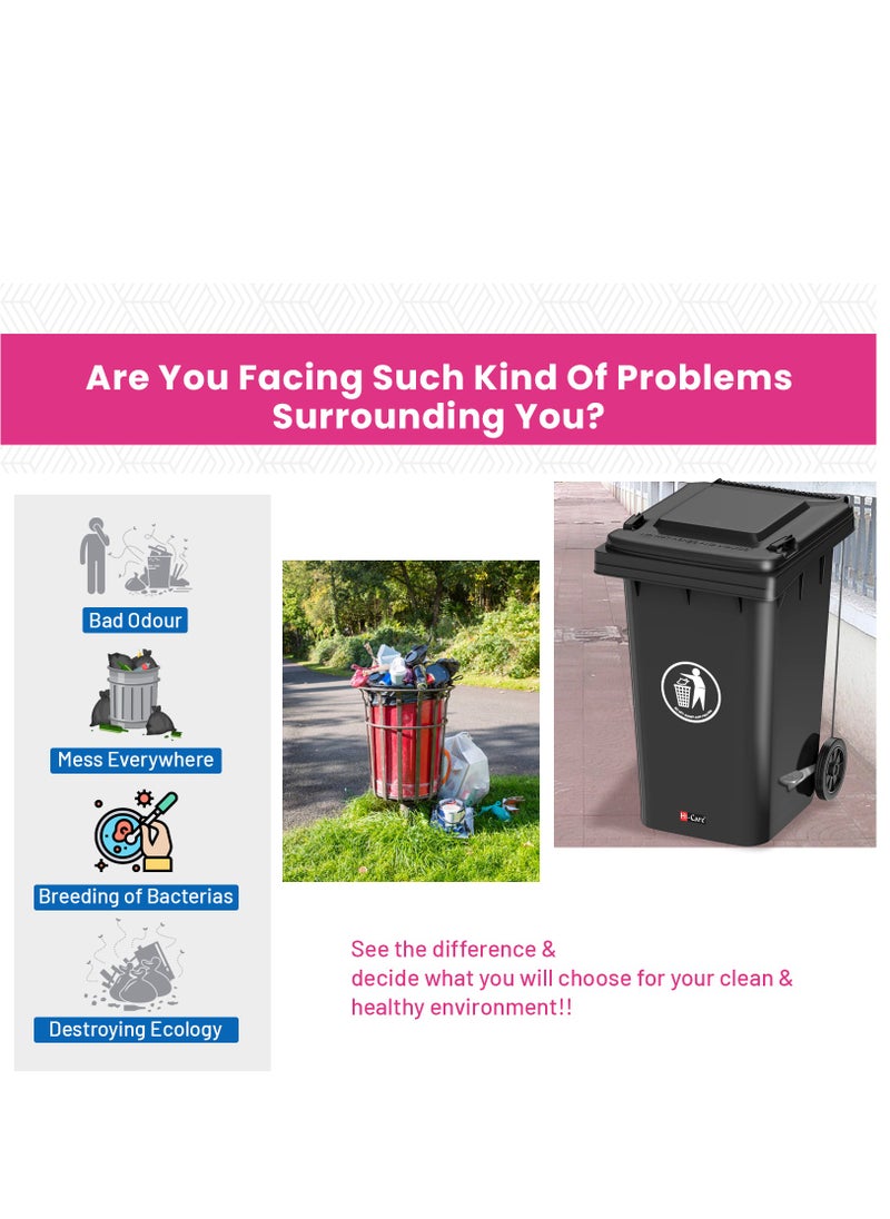 Hi Care - Plastic Garbage Bin 120 Litre with wheel and pedal - Heavy Duty Kitchen DustBin Outdoor Recycle Trash Can Large Industrial Waste bin Trash bin (Black) - Image 1