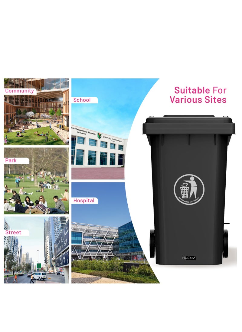 Hi Care - Plastic Garbage Bin 120 Litre with wheel and pedal - Heavy Duty Kitchen DustBin Outdoor Recycle Trash Can Large Industrial Waste bin Trash bin (Black) - Image 1