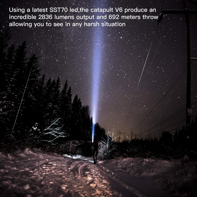 ThruNite Catapult V6 SST70 USB-C Rechargeable Flashlight, 2836 Lumens, 692m Long Beam Distance, High-Performance LED Searchlight for Tactical, Camping, and Hiking, Black, Cool White - CW - Image 3