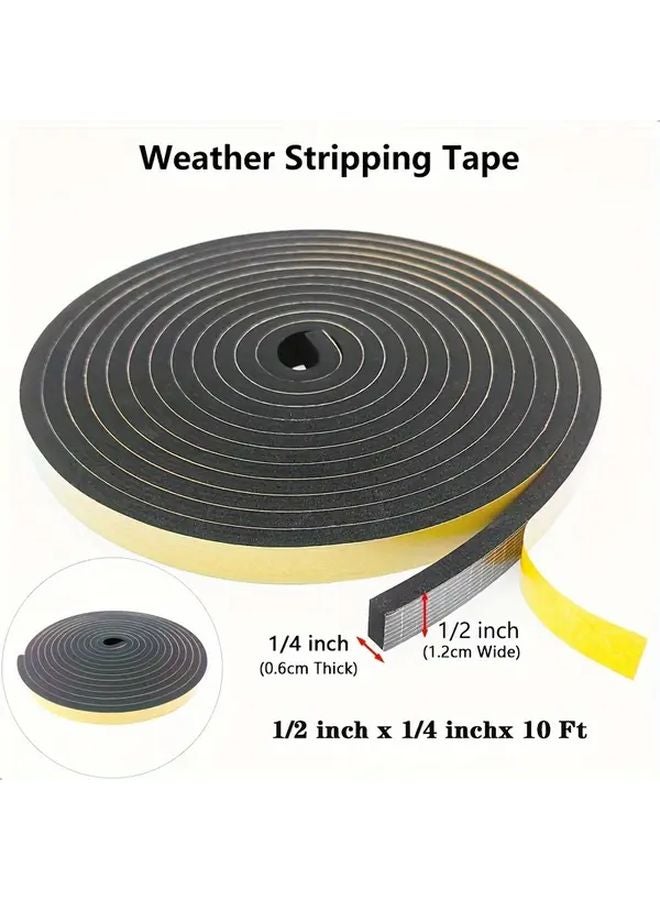 Black Foam Weather Stripping Tape 1.2cm x 0.6cm x 3m Windproof Acoustic Insulation - Image 3