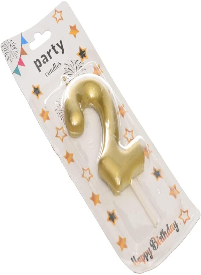 شمعة كبيرة لامعة لأعياد الميلاد بتصميم رقم 2 لتزيين الكيك - ذهبي