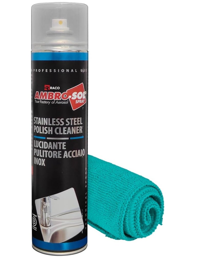 RACO Ambro-Sol Stainless Steel Polish Cleaner 600ml with Microfiber Cloth Included - Image 1