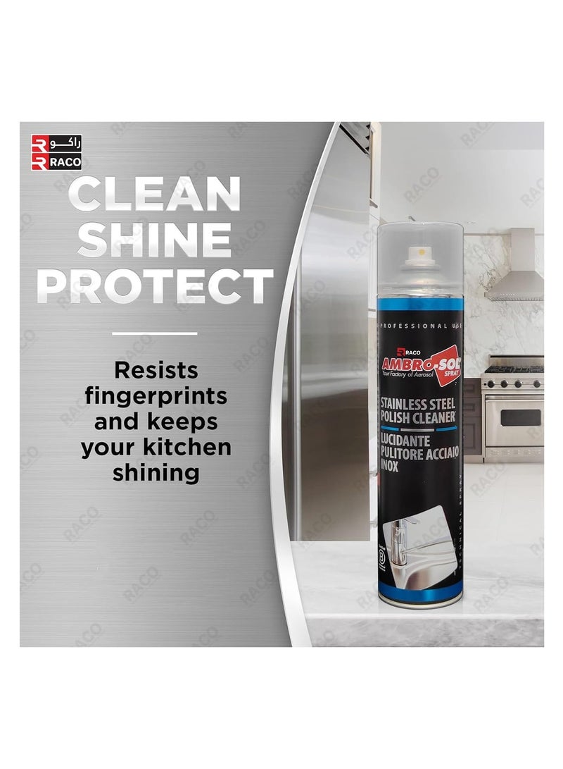 RACO Ambro-Sol Stainless Steel Polish Cleaner 600ml with Microfiber Cloth Included - Image 4