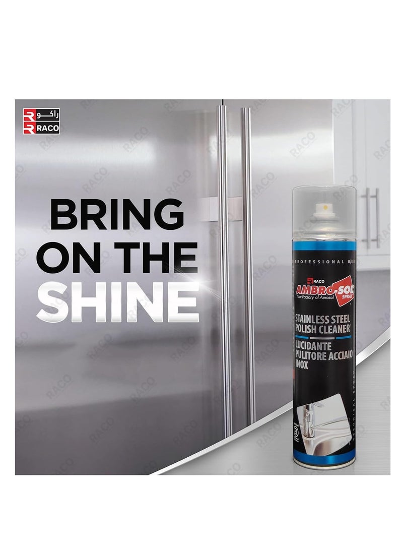 RACO Ambro-Sol Stainless Steel Polish Cleaner 600ml with Microfiber Cloth Included - Image 5