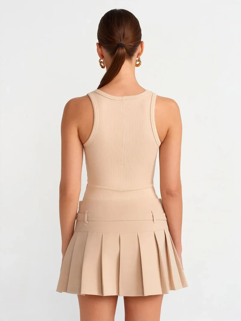 Dilvin Dilvin High-Waist Pleated Mini Skirt With Belt
