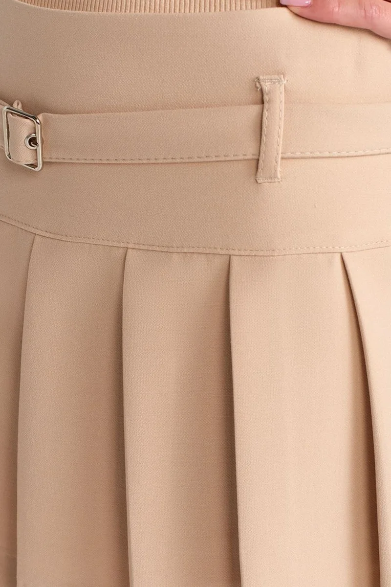 Dilvin Beige Natural DILVIN High-Waist Pleated Mini Skirt With Belt for Women | Best Price UAE