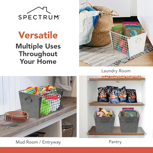 Spectrum Diversified Paws Macklin Basket Steel Bin with Cute Pawprint Design, Pet Accessory Rust-Resistant Finish, Cat & Dog Toy Organization & Storage, Medium, Industrial Gray - Image 5