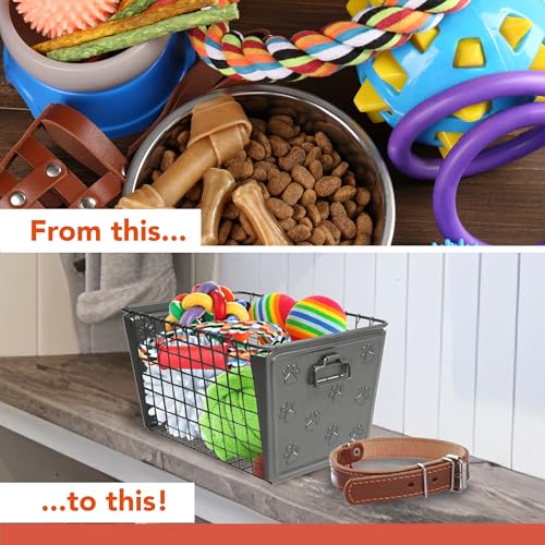 Spectrum Diversified Paws Macklin Basket Steel Bin with Cute Pawprint Design, Pet Accessory Rust-Resistant Finish, Cat & Dog Toy Organization & Storage, Medium, Industrial Gray - Image 4