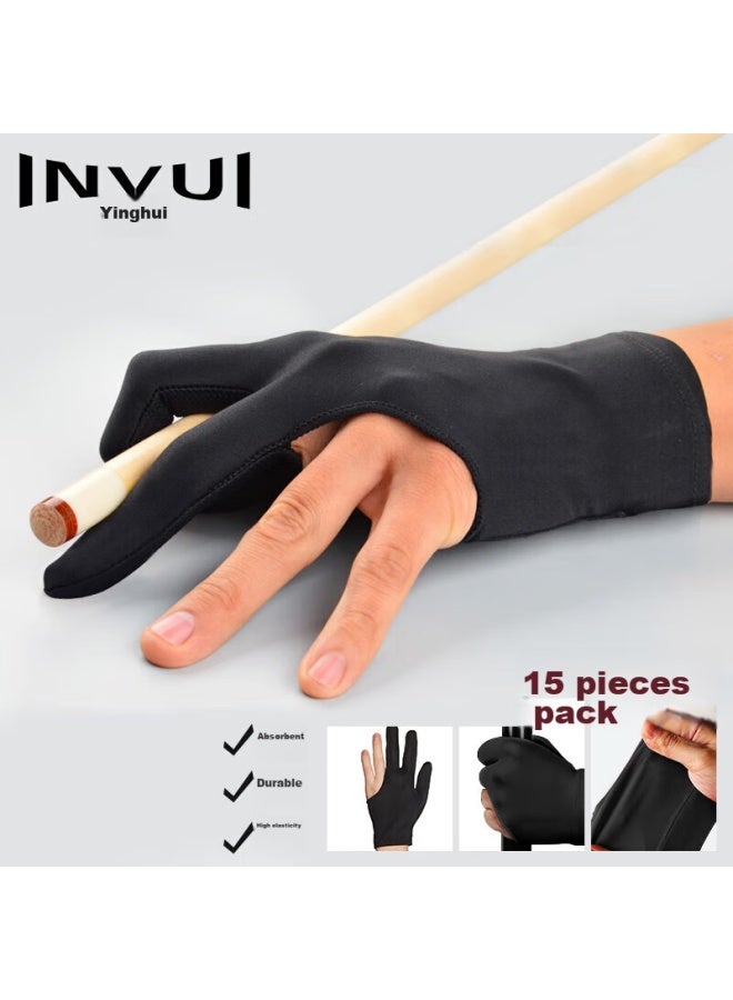 Invui Billiard Gloves, Suitable For Both Left And Right Hands, Three-finger High-elasticity Non-slip Pool Accessories, One Size Fits All, 15 Pieces Per Pack - Image 1