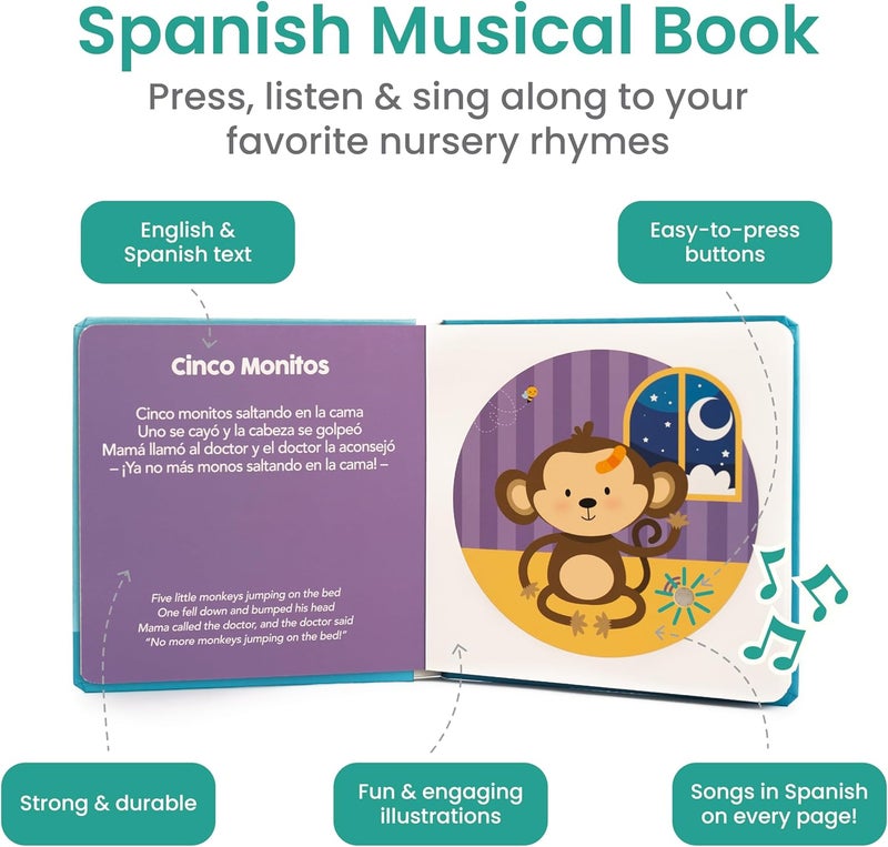 Binibi Store Spanish Musical Book for Toddlers 1-3 Estrellita ¿Dónde Estás? & Other Nursery Rhymes | Spanish Learning for Kids | Bilingual Children's Sound Book | Libro en español para bebés - Image 2